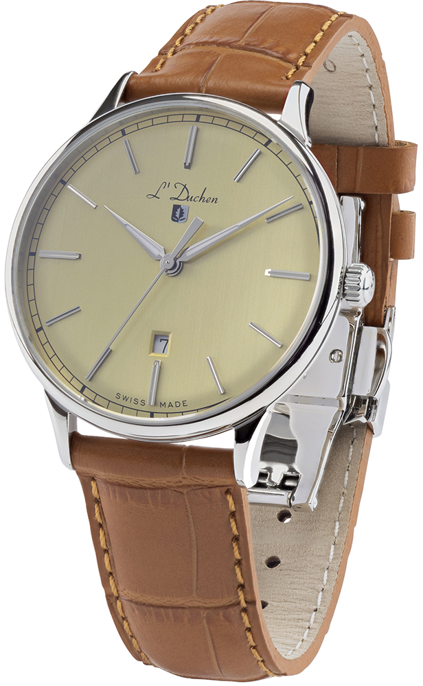 Мужские часы L`Duchen Vintage D 821.15.34, механизм кварцевый, циферблат бежевый, браслет кожа — Изображение 2